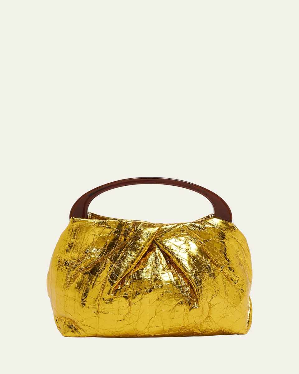 Crisp Medium Ruched Metallic Top-Handle Bag